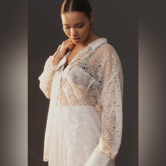 NWT Metallic Lace Buttondown Shirt - Picture 6 of 10